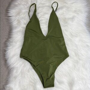 New Parade V Plunge One-Piece Bathing Suit | EcoSplash Swim in Palm Tree - XS